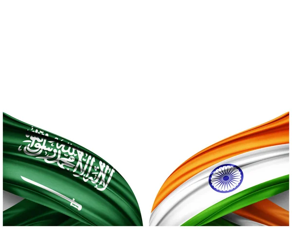 Saudi Arabia Flag India Flag Silk White Background Illustration — Stock Photo, Image