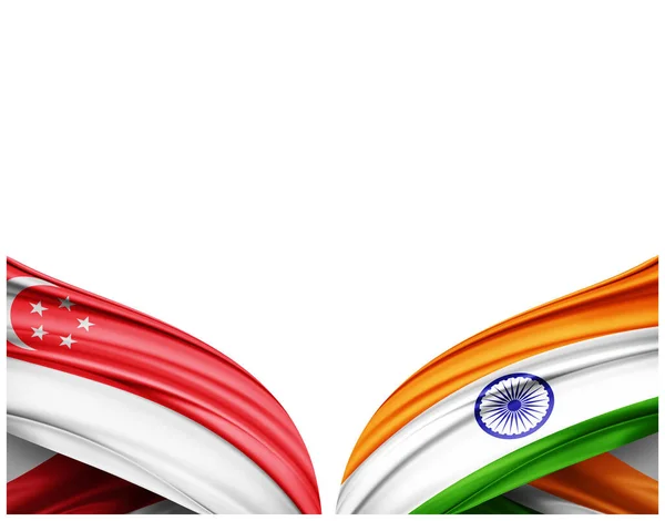 Bandiera Singapore Bandiera India Seta Sfondo Bianco Illustrazione — Foto Stock