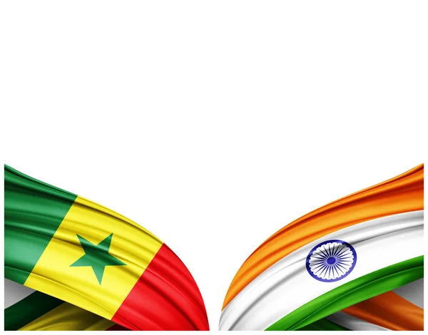 塞内加尔国旗和印度丝绸白色背景国旗 3D插图 — 图库照片