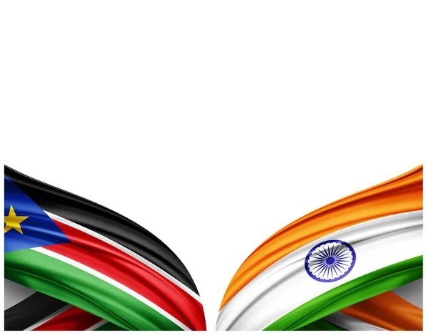 Flaga Sudanu Południowego Indyjska Flaga Jedwabiu Białego Tła Ilustracja — Zdjęcie stockowe
