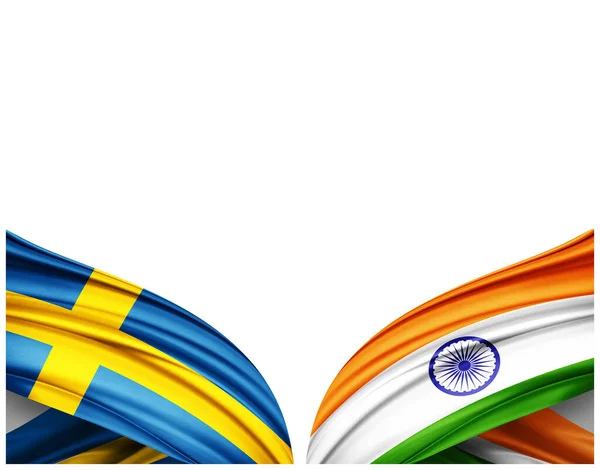 Sweden Flag India Flag Silk White Background Illustration — Stock Photo, Image