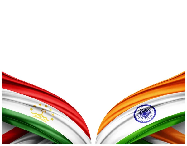 Bandeira Tajiquistão Bandeira Índia Seda Fundo Branco Ilustração — Fotografia de Stock