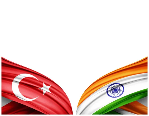Türkiye Bayrağı Ipek Beyaz Arka Planda Hindistan Bayrağı Illüstrasyon — Stok fotoğraf