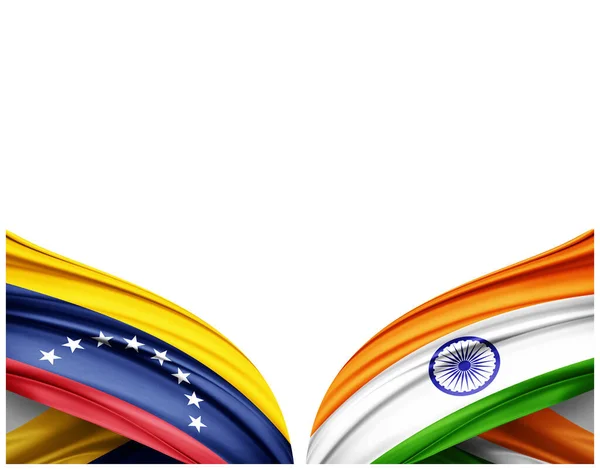 Bandiera Venezuela Bandiera India Seta Sfondo Bianco Illustrazione — Foto Stock