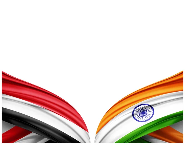 Прапор Ємену Прапор Індії Шовкового Білого Фону Ілюстрація — стокове фото