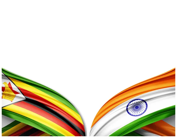 Zimbabwe Vlag India Vlag Van Sil Witte Achtergrond Illustratie — Stockfoto