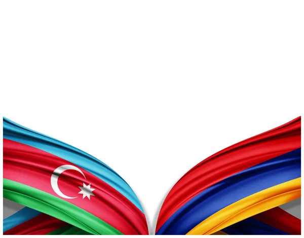 Bandeiras Azerbaijão Armênia Seda Fundo Branco Ilustração — Fotografia de Stock