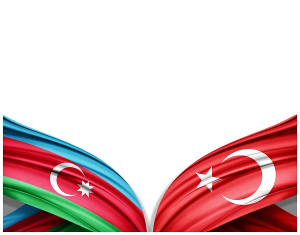 Azerbaigian Turchia Bandiere Seta Sfondo Bianco Illustrazione — Foto Stock