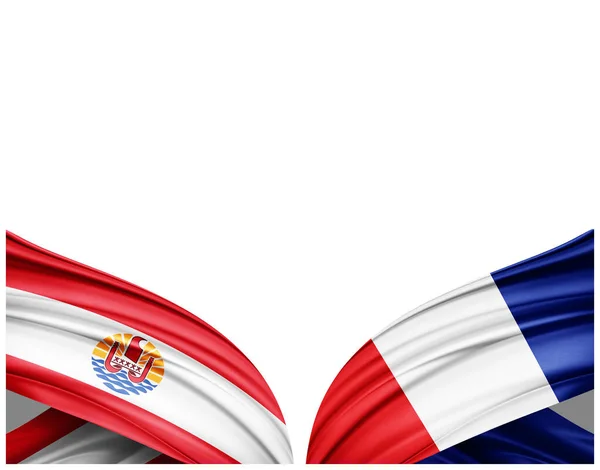 Polinesia Francese Bandiere Francesi Seta Sfondo Bianco Illustrazione — Foto Stock