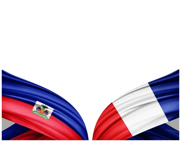 Haiti Und Französische Flaggen Aus Seide Und Weißem Hintergrund Illustration — Stockfoto