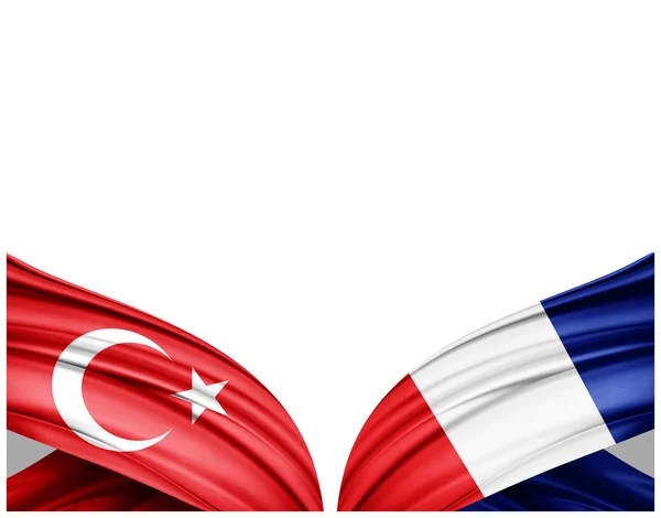 Σημαίες Από Μετάξι Και Λευκό Φόντο Τουρκίας Και Γαλλίας Illustration — Φωτογραφία Αρχείου