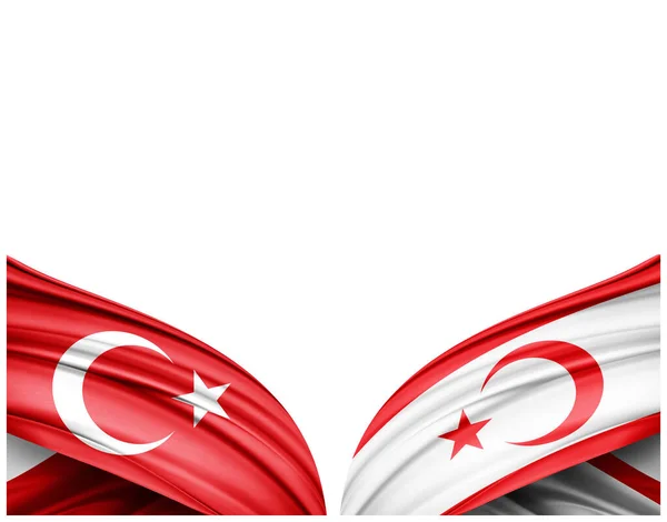 Turki Dan Republik Turki Siprus Utara Bendera Sutra Dan Latar Stok Gambar