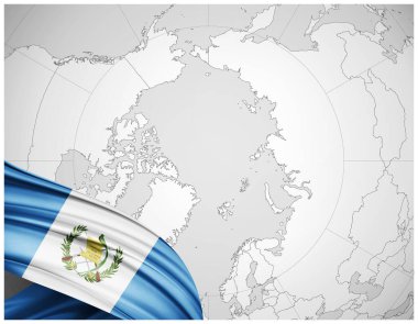 İpekten Guatemala bayrağı dünya haritası arkaplan- 3D illüstrasyon