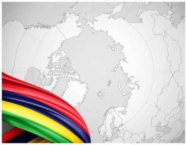 Mauritius ipek bayrağı dünya haritası arkaplan-3 boyutlu illüstrasyon