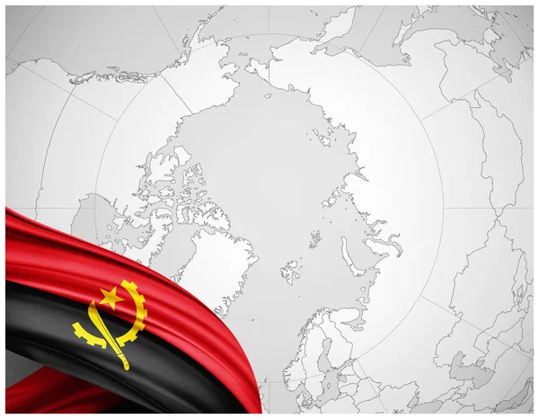 アンゴラのシルクの国旗と世界地図の背景 3Dイラスト — ストック写真