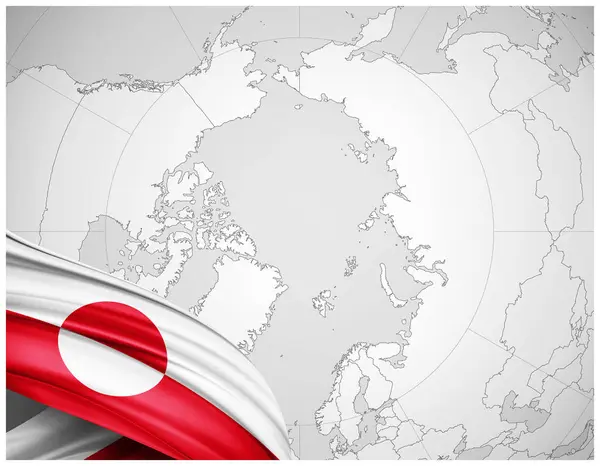 Bandera Groenlandia Seda Con Mapa Del Mundo Fondo Ilustración — Foto de Stock