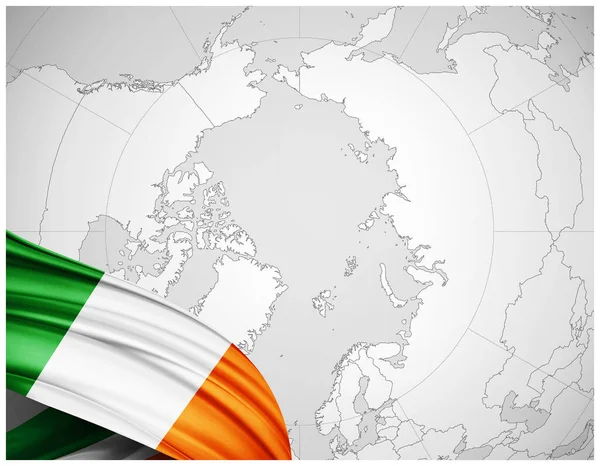 Írország Zászló Selyem Világtérkép Háttér Illusztráció — Stock Fotó