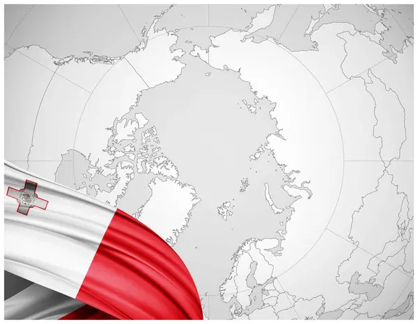Bandera Malta Seda Con Mapa Mundial Fondo Ilustración — Foto de Stock
