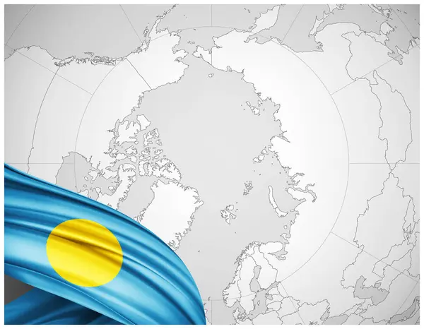 Palau Flag Silk World Map Background Illustration — Stock Photo, Image