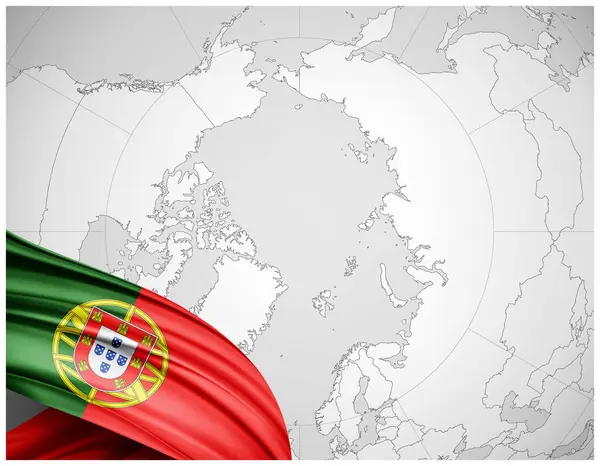 Bandera Portugal Seda Con Mapa Del Mundo Fondo Ilustración — Foto de Stock