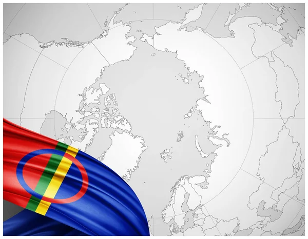 Sami Bandeira Étnica Lapônia Com Mapa Mundo Fundo Ilustração — Fotografia de Stock
