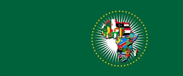 Vlajka Africké Unie Mapou Vlajkami Zeleným Pozadím Ilustrace — Stock fotografie