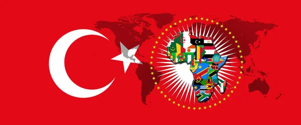 Afrika Dünyası Nın Haritası Bayraklarıyla Türkiye Bayrağı Illüstrasyon — Stok fotoğraf