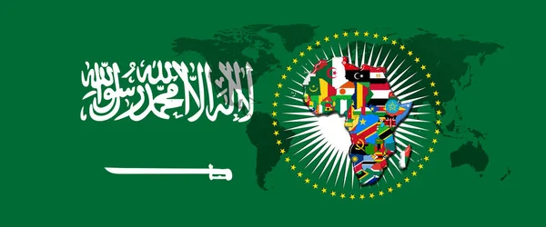Saudi Arabia flag with map and flags of the African World -3D illustration