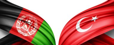 Üç boyutlu illüstrasyon. Türkiye bayrağı ve Afganistan ipek bayrağı 