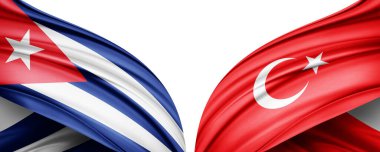 Üç boyutlu illüstrasyon. Türkiye bayrağı ve Küba ipek bayrağı 