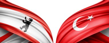 Üç boyutlu illüstrasyon. Türkiye bayrağı ve Berlin, Almanya ipek bayrağı 