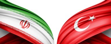 Üç boyutlu illüstrasyon. Türkiye bayrağı ve İran ipek bayrağı 