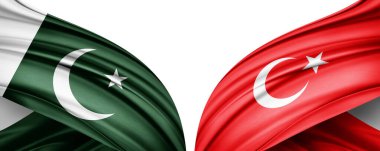 Üç boyutlu illüstrasyon. Türkiye bayrağı ve Pakistan ipek bayrağı 
