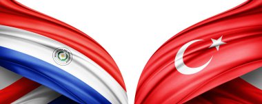 Üç boyutlu illüstrasyon. Türkiye bayrağı ve Paraguay ipek bayrağı 