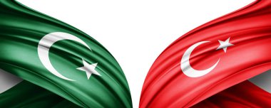 Üç boyutlu illüstrasyon. Türkiye bayrağı ve ipek İslam dini bayrağı 