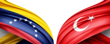 Üç boyutlu illüstrasyon. Türkiye bayrağı ve Venezuela ipek bayrağı 