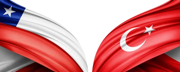 3D插图 土耳其国旗和智利丝绸国旗 — 图库照片