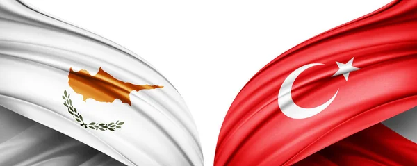 3D插图 土耳其国旗和塞浦路斯丝绸国旗 — 图库照片