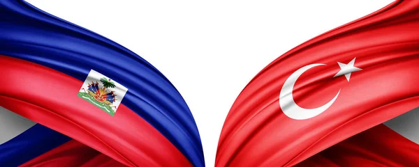 3D插图 土耳其国旗和海地丝绸国旗 — 图库照片