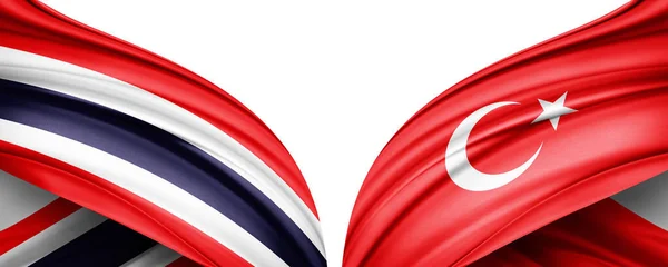 3D illustration.  Turkey flag and Thailand  flag of silk