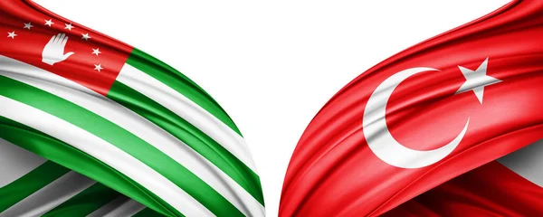 3D插图 土耳其国旗和阿布哈兹共和国丝绸国旗 — 图库照片