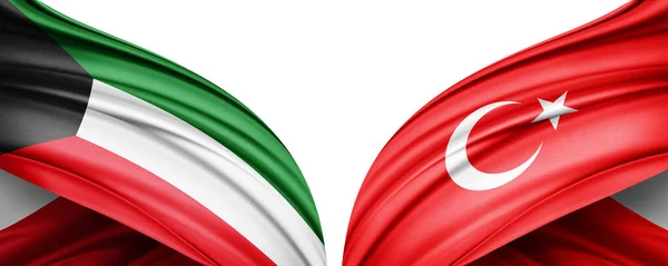 3D插图 土耳其国旗和科威特丝绸国旗 免版税图库图片