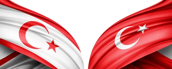 3D插图 土耳其国旗和北塞浦路斯丝绸国旗 图库图片