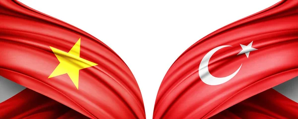 3D插图 土耳其国旗和越南丝绸国旗 图库照片