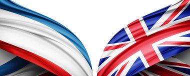 Kırım bayrağı ve ipek ve beyaz arka plan resimlerinden oluşan Birleşik Krallık bayrağı