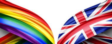 Eşcinsel Gurur bayrağı ve Birleşik Krallık ipek ve beyaz arkaplan illüstrasyon bayrağı