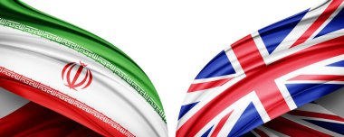 İran bayrağı ve Birleşik Krallık ipek ve beyaz arka plan illüstrasyon bayrağı