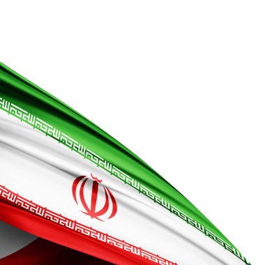 Beyaz arka planda İran ipek bayrağı - 3D illüstrasyon