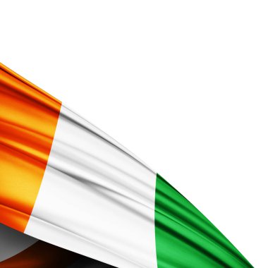 Beyaz arkaplanda fildişi rengi ipek bayrak - 3D illüstrasyon