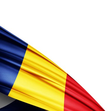 Beyaz arka planda Romanya ipek bayrağı - 3D illüstrasyon